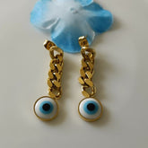 Stainless Steel Gold/Rosegold Plated Evil Eye Chain Earring